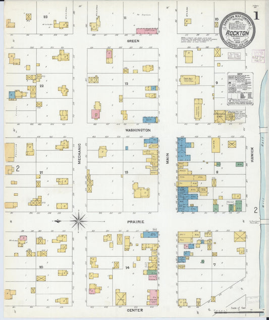 Sanborn Fire Insurance Map from Rockton, Winnebago County, Illinois (1904), Sheet #0001 - Historic Sanborn Fire Insurance Map Print, vintage old map wall art, antique decor, genealogy gift, Illinois Illinois map
