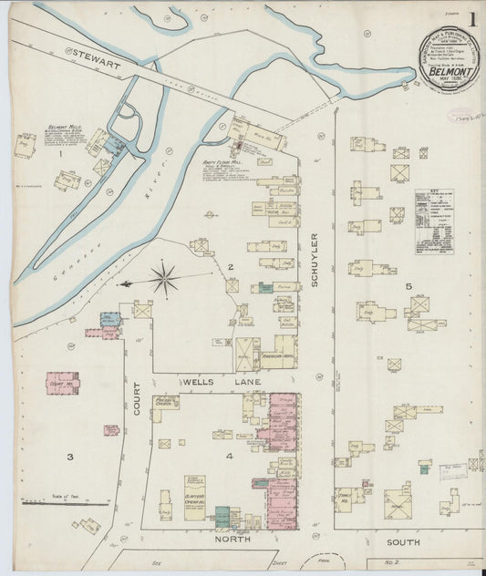 Sanborn Fire Insurance Map from Belmont, Allegany County, New York (1886), Sheet #0001 - Historic Sanborn Fire Insurance Map Print, vintage old map wall art, antique decor, genealogy gift, New York New York map