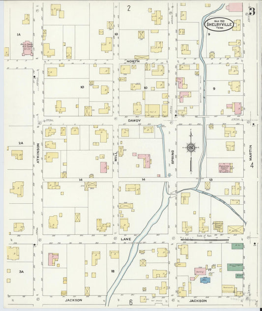 Sanborn Fire Insurance Map from Shelbyville, Bedford County, Tennessee (1910), Sheet #0003 - Historic Sanborn Fire Insurance Map Print, vintage old map wall art, antique decor, genealogy gift, Tennessee Tennessee map