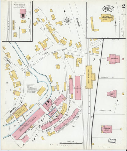 Sanborn Fire Insurance Map from Andover, Essex County, Massachusetts (1901), Sheet #0002 - Historic Sanborn Fire Insurance Map Print, vintage old map wall art, antique decor, genealogy gift, Massachusetts Massachusetts map