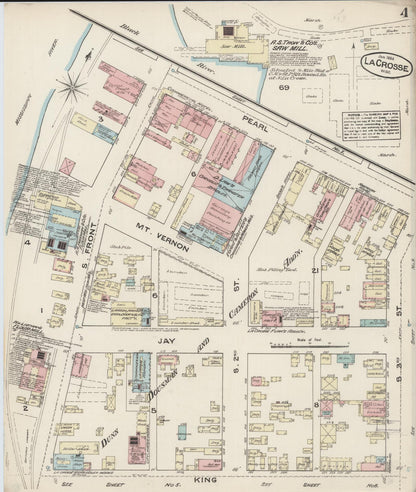 Sanborn Fire Insurance Map from La Crosse, La Crosse County, Wisconsin (1884), Sheet #0004 - Complete Map Set gallery image, historic Sanborn map, vintage wall art, Wisconsin Wisconsin