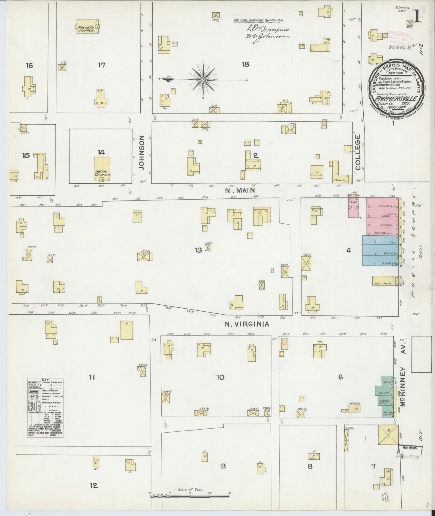 Sanborn Fire Insurance Map from Farmersville, Collin County, Texas (1892), Sheet #0001 - Historic Sanborn Fire Insurance Map Print, vintage old map wall art, antique decor, genealogy gift, Texas Texas map