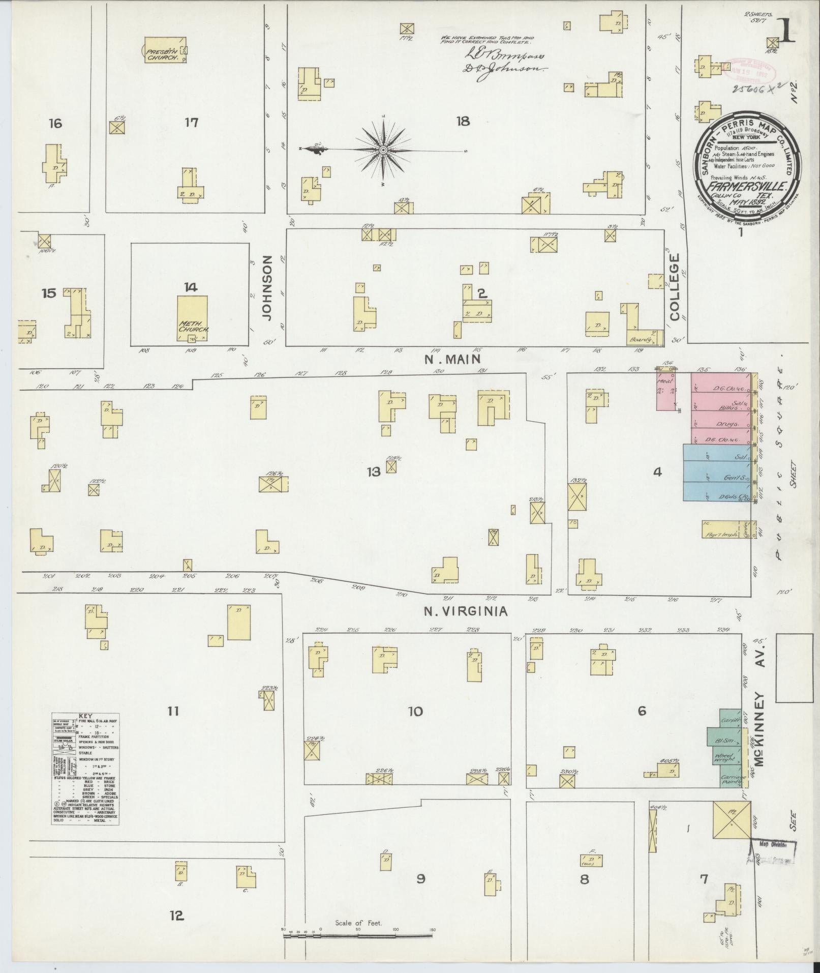 Sanborn Fire Insurance Map from Farmersville, Collin County, Texas (1892), Sheet #0001 - Historic Sanborn Fire Insurance Map Print, vintage old map wall art, antique decor, genealogy gift, Texas Texas map