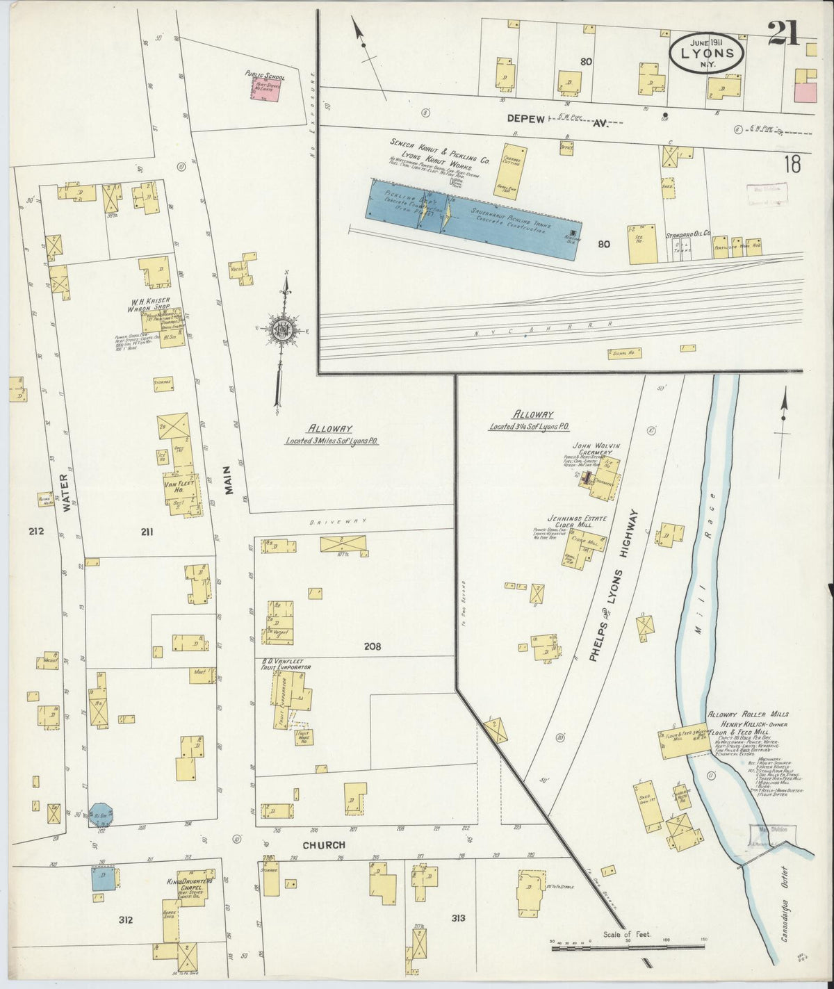 Sanborn Fire Insurance Map from Lyons, Wayne County, New York (1911), Sheet #0021 - Complete Map Set gallery image, historic Sanborn map, vintage wall art, New York New York