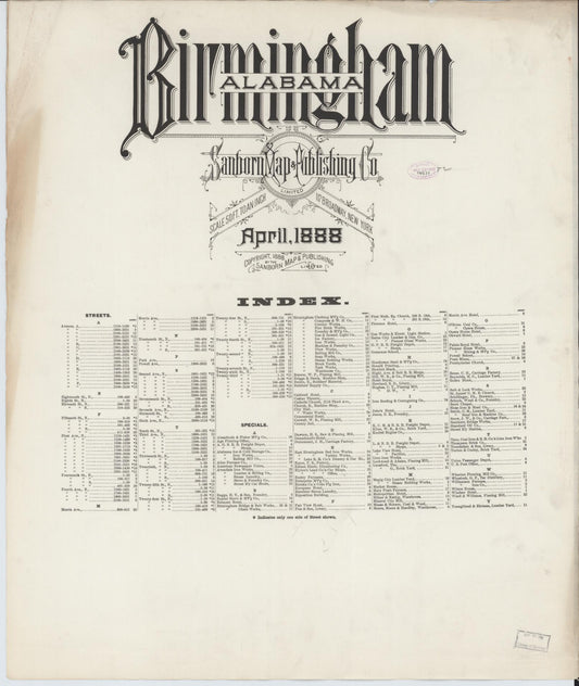 Sanborn Fire Insurance Map from Birmingham, Jefferson County, Alabama. (1888) – Historic Sanborn Fire Insurance Map Print
