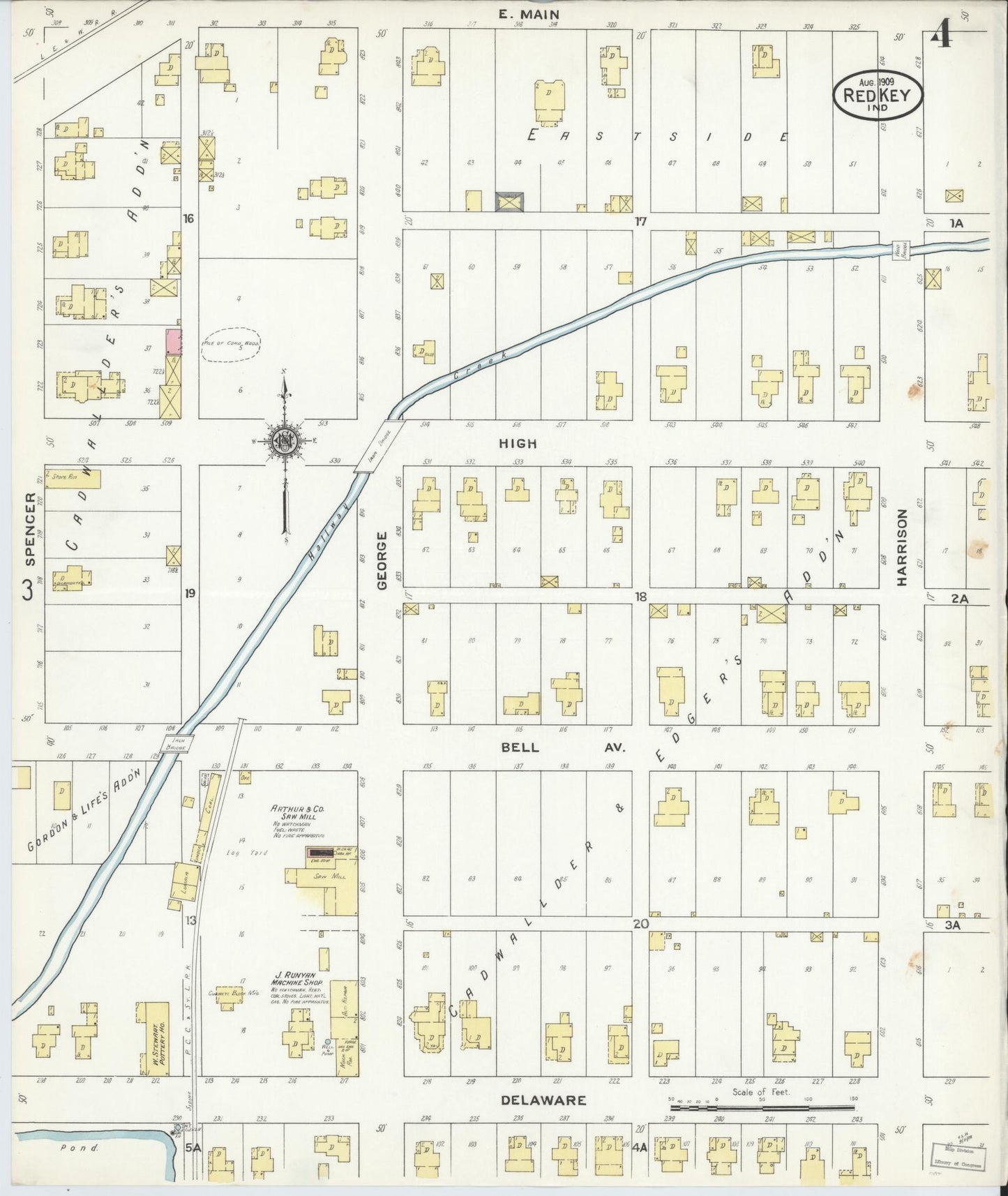 Sanborn Fire Insurance Map from Redkey, Jay County, Indiana (1909), Sheet #0004 - Complete Map Set gallery image, historic Sanborn map, vintage wall art, Indiana Indiana