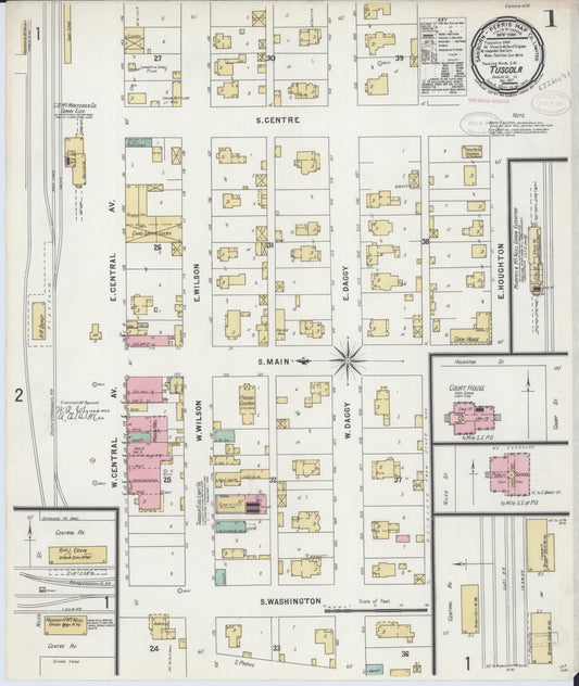 Sanborn Fire Insurance Map from Tuscola, Douglas County, Illinois (1897), Sheet #0001 - Historic Sanborn Fire Insurance Map Print, vintage old map wall art, antique decor, genealogy gift, Illinois Illinois map