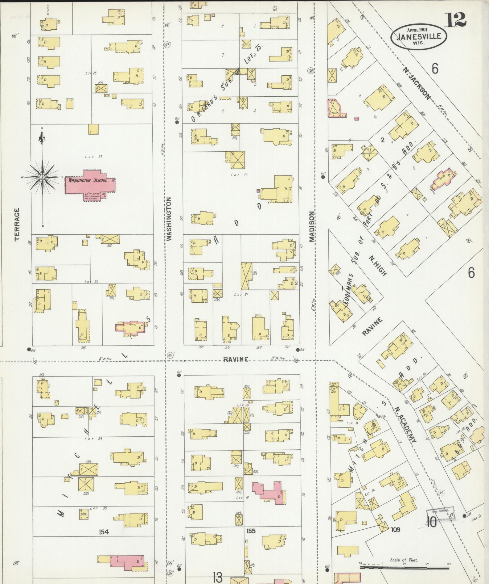 Sanborn Fire Insurance Map from Janesville, Rock County, Wisconsin (1901), Sheet #0012 - Historic Sanborn Fire Insurance Map Print, vintage old map wall art, antique decor, genealogy gift, Wisconsin Wisconsin map
