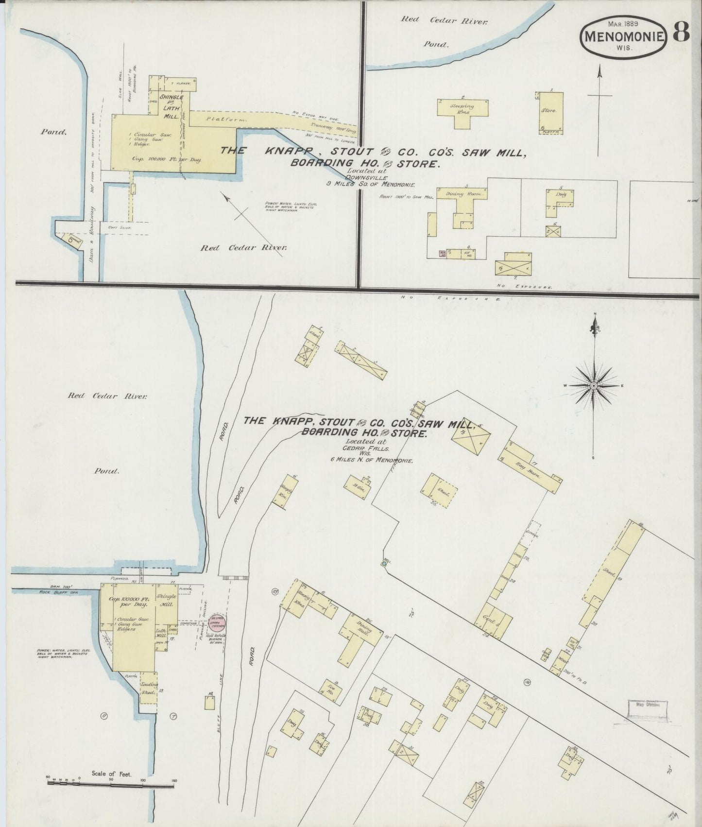 Sanborn Fire Insurance Map from Menomonie, Dunn County, Wisconsin (1889), Sheet #0008 - Complete Map Set gallery image, historic Sanborn map, vintage wall art, Wisconsin Wisconsin