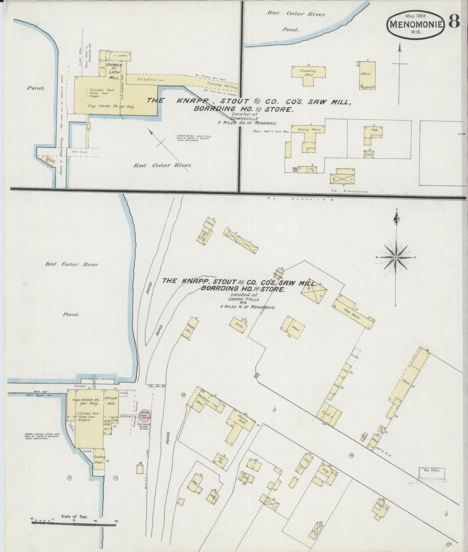 Sanborn Fire Insurance Map from Menomonie, Dunn County, Wisconsin (1889), Sheet #0008 - Complete Map Set gallery image, historic Sanborn map, vintage wall art, Wisconsin Wisconsin