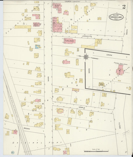 Sanborn Fire Insurance Map from Grass Lake, Jackson County, Michigan (1913), Sheet #0002 - Historic Sanborn Fire Insurance Map Print, vintage old map wall art, antique decor, genealogy gift, Michigan Michigan map