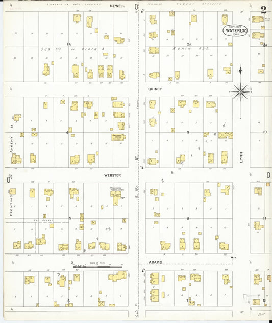 Sanborn Fire Insurance Map from Waterloo, Black Hawk County, Iowa (1900), Sheet #0002 - Historic Sanborn Fire Insurance Map Print, vintage old map wall art