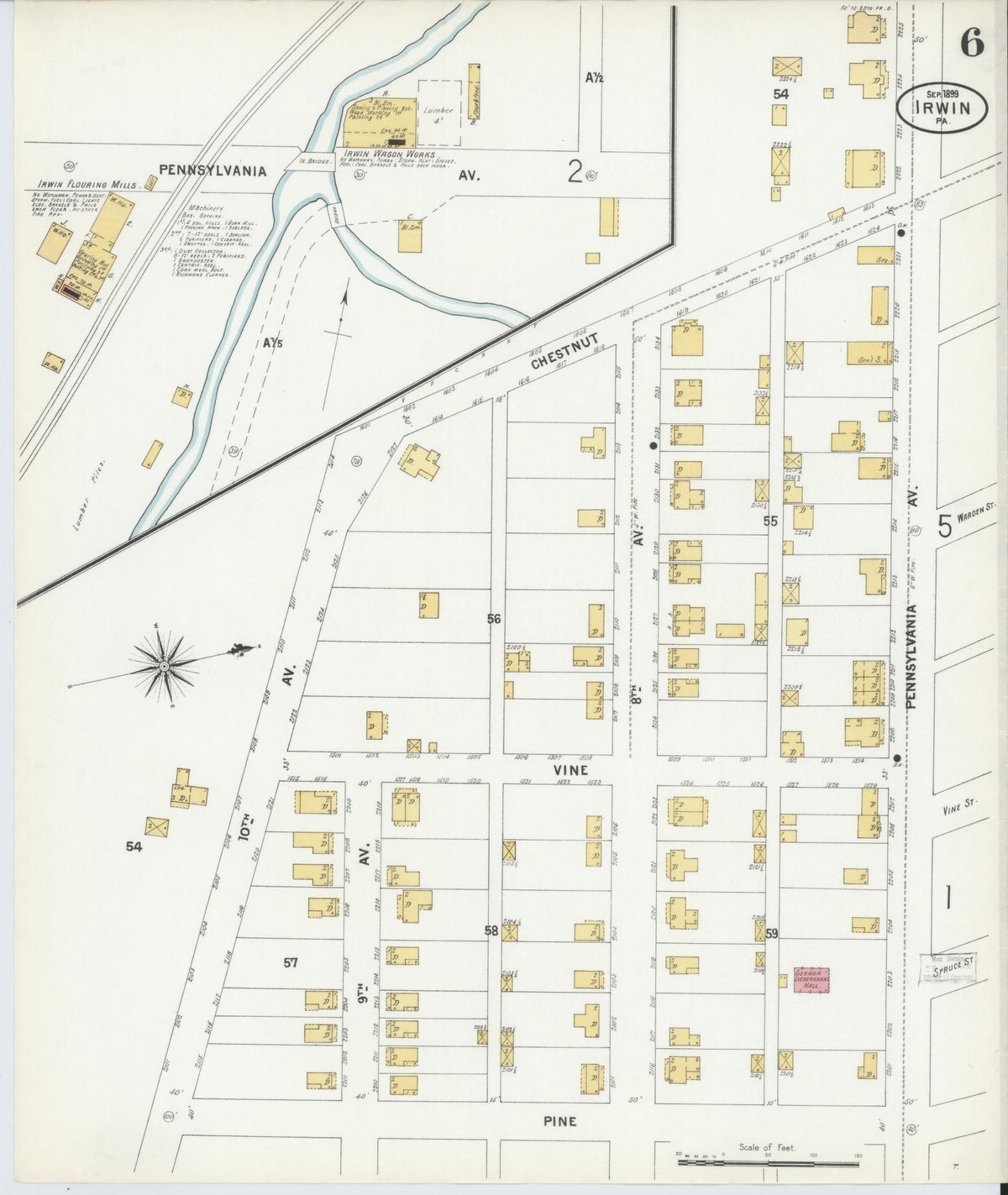 Sanborn Fire Insurance Map from Irwin, Westmoreland County, Pennsylvania (1899), Sheet #0006 - Historic Sanborn Fire Insurance Map Print, vintage old map wall art, antique decor, genealogy gift, Pennsylvania Pennsylvania map