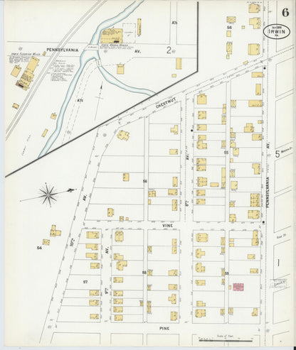 Sanborn Fire Insurance Map from Irwin, Westmoreland County, Pennsylvania (1899), Sheet #0006 - Historic Sanborn Fire Insurance Map Print, vintage old map wall art, antique decor, genealogy gift, Pennsylvania Pennsylvania map
