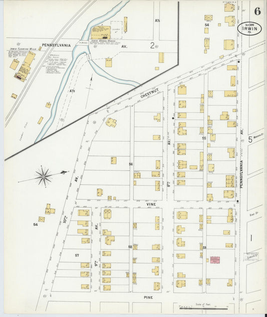 Sanborn Fire Insurance Map from Irwin, Westmoreland County, Pennsylvania (1899), Sheet #0006 - Historic Sanborn Fire Insurance Map Print, vintage old map wall art, antique decor, genealogy gift, Pennsylvania Pennsylvania map