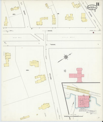 Sanborn Fire Insurance Map from Brunswick, Cumberland County, Maine (1912), Sheet #0011 - Complete Map Set gallery image, historic Sanborn map, vintage wall art, Maine Maine