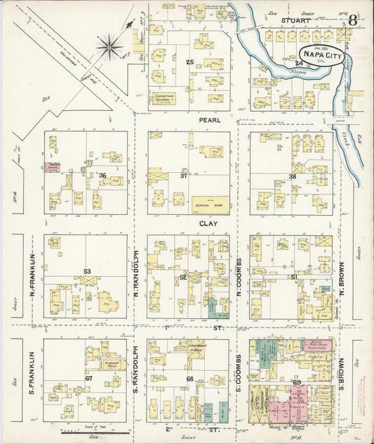 Sanborn Fire Insurance Map from Napa, Napa County, California (1891), Sheet #0008 - Historic Sanborn Fire Insurance Map Print, vintage old map wall art, antique decor, genealogy gift, California California map