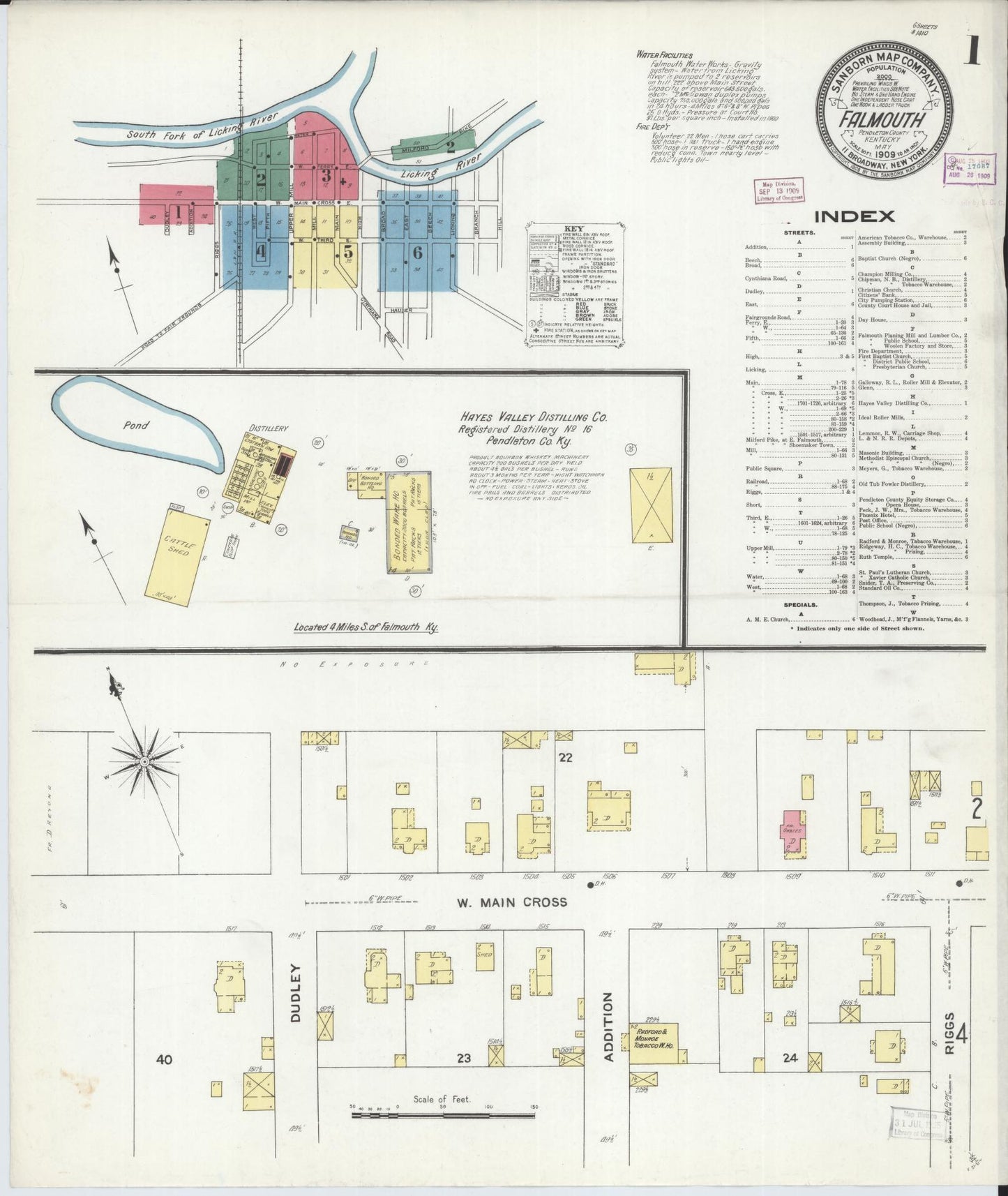 Sanborn Fire Insurance Map from Falmouth, Pendleton County, Kentucky (1909), Sheet #0001 - Historic Sanborn Fire Insurance Map Print, vintage old map wall art, antique decor, genealogy gift, Kentucky Kentucky map