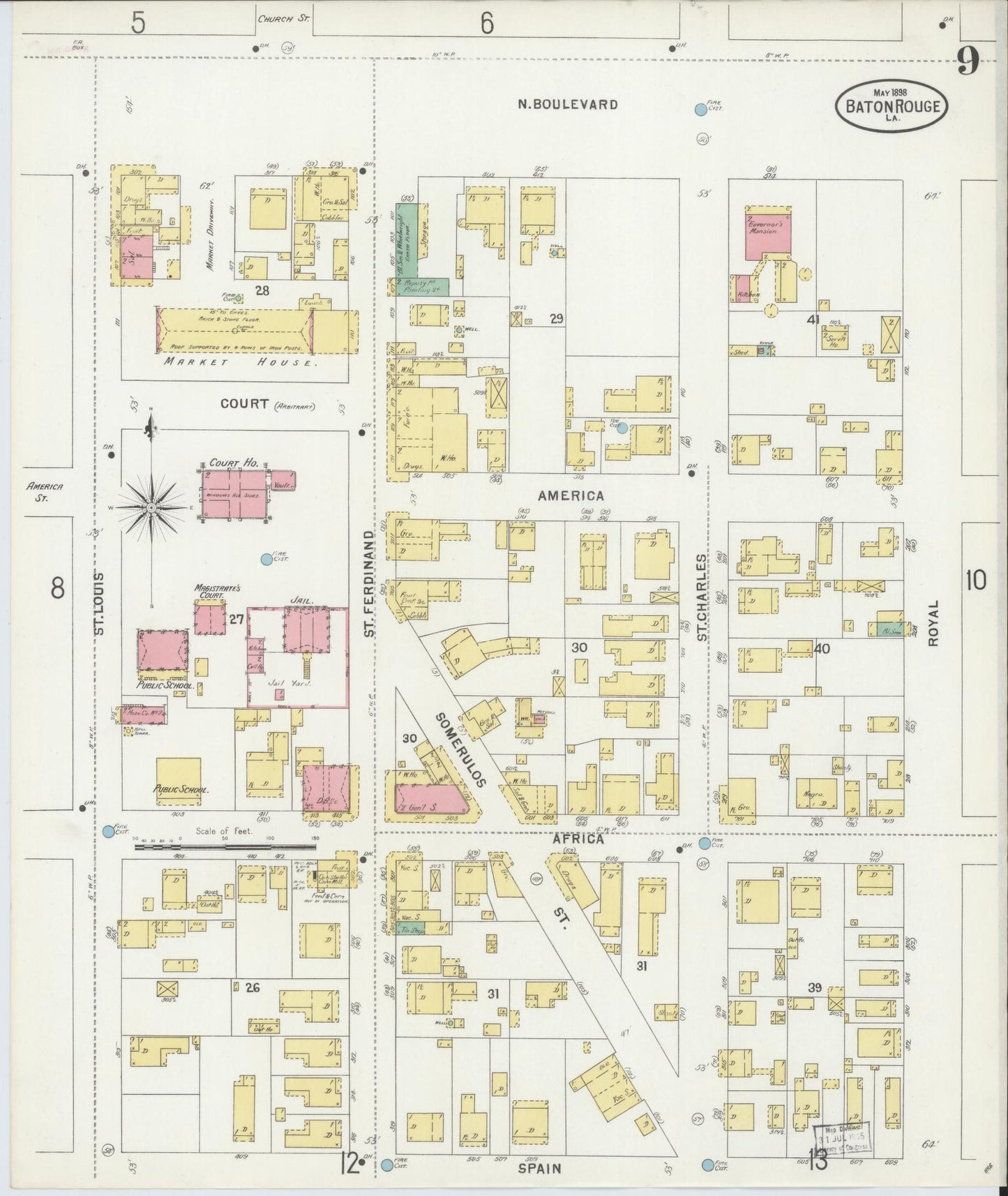 Sanborn Fire Insurance Map from Baton Rouge, East Baton Rouge Parish, Louisiana (1898), Sheet #0009 - Complete Map Set gallery image, historic Sanborn map, vintage wall art, Louisiana Louisiana