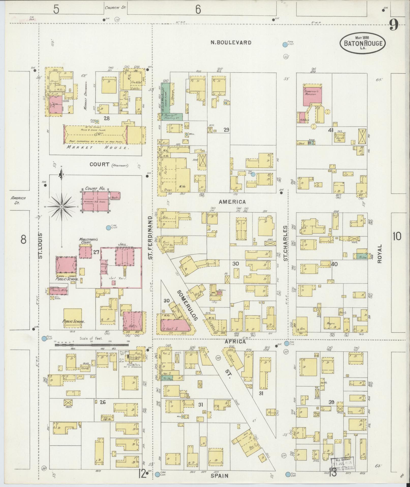 Sanborn Fire Insurance Map from Baton Rouge, East Baton Rouge Parish, Louisiana (1898), Sheet #0009 - Complete Map Set gallery image, historic Sanborn map, vintage wall art, Louisiana Louisiana