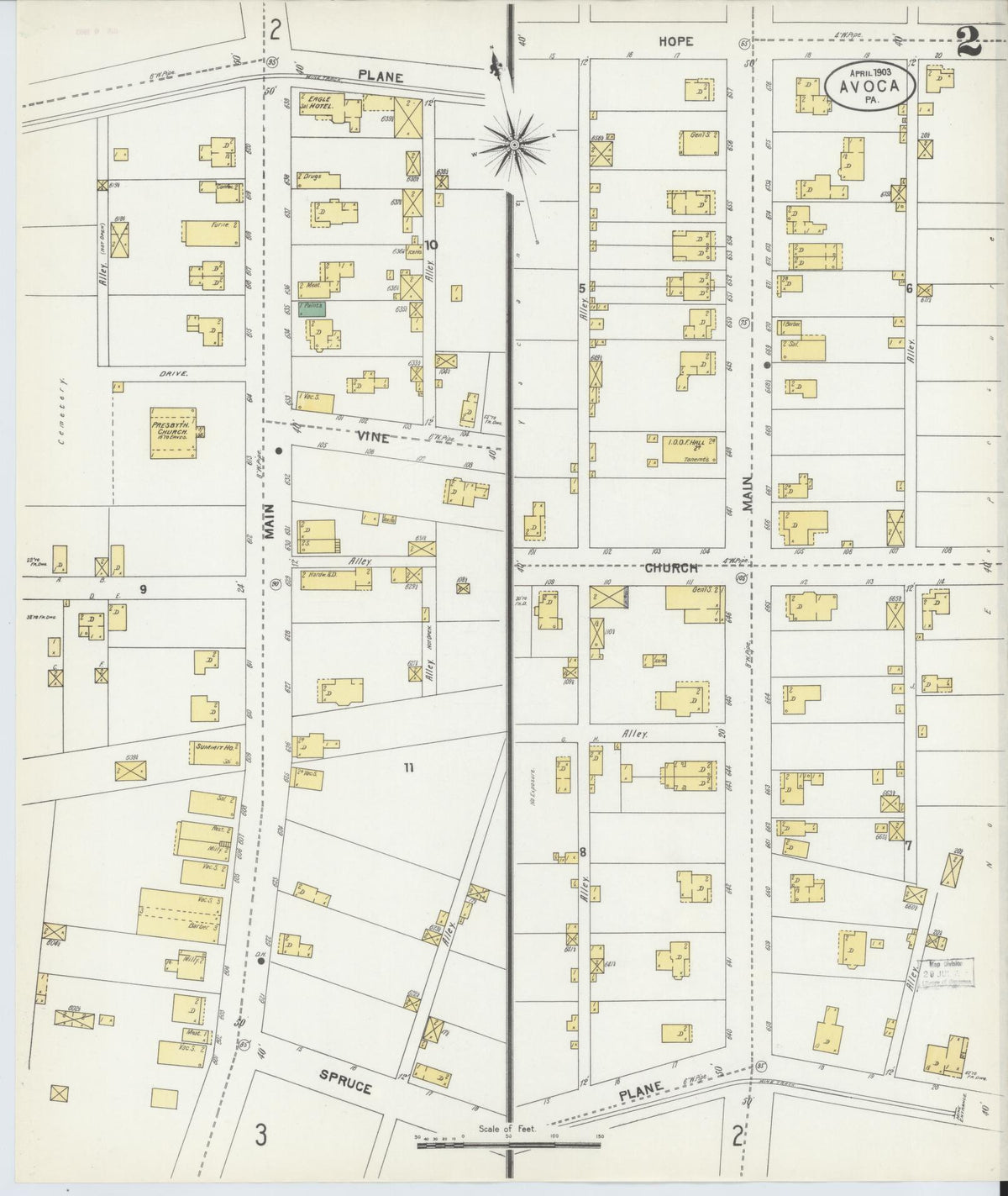 Sanborn Fire Insurance Map from Avoca, Luzerne County, Pennsylvania (1903), Sheet #0002 - Complete Map Set gallery image, historic Sanborn map, vintage wall art, Pennsylvania Pennsylvania
