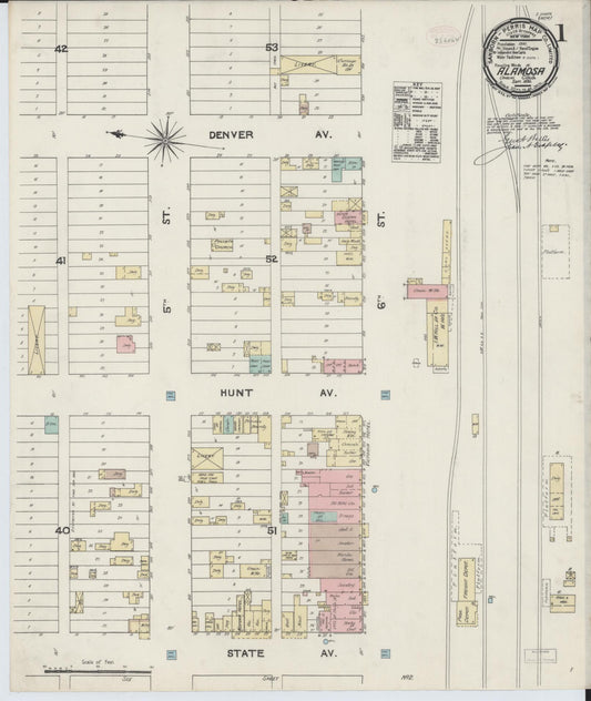 Sanborn Fire Insurance Map from Alamosa, Alamosa County, Colorado (1890), Sheet #0001 - Complete Map Set gallery image, historic Sanborn map, vintage wall art, Colorado Colorado