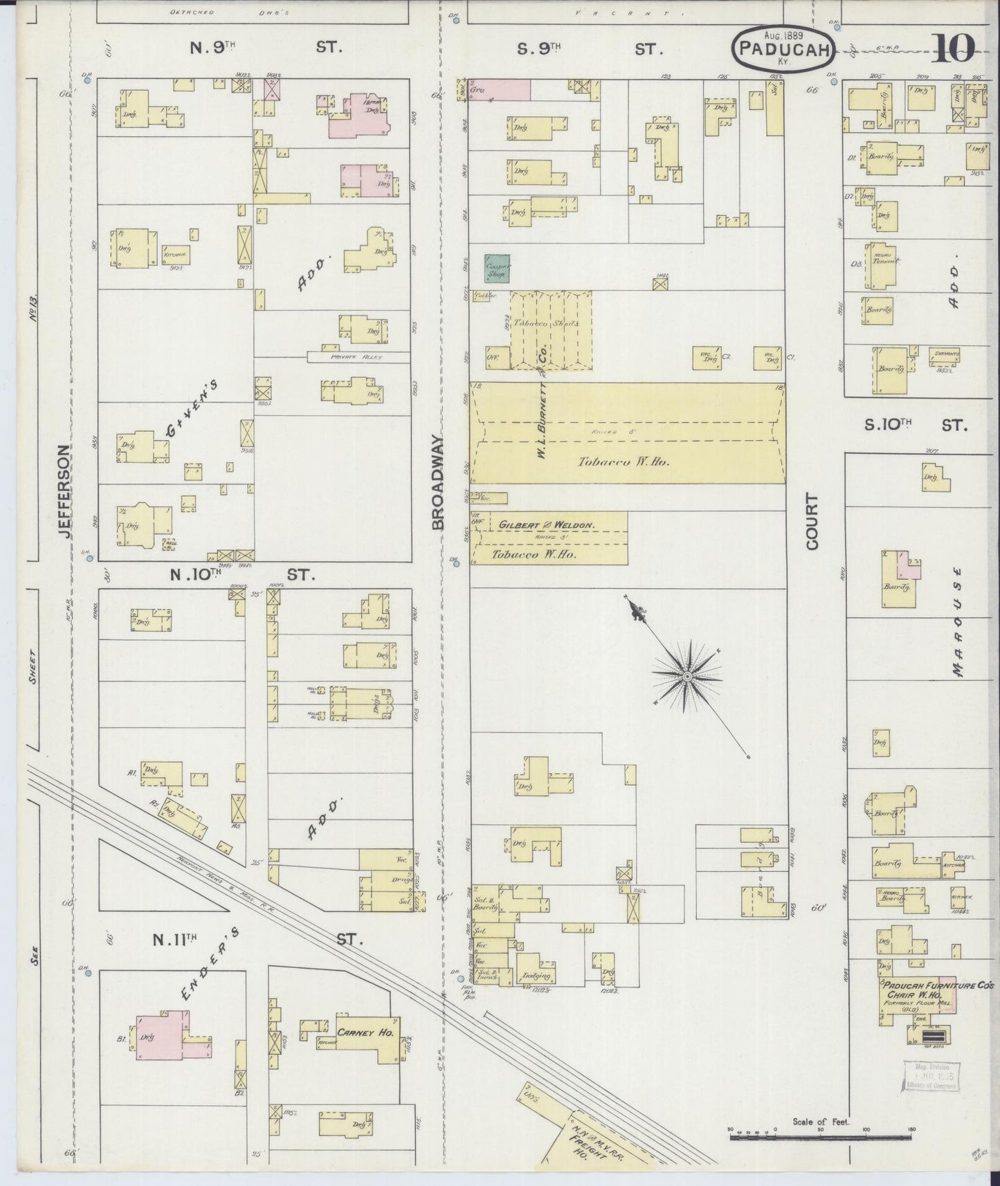 Sanborn Fire Insurance Map from Paducah, Mccraken County, Kentucky (1889), Sheet #0010 - Complete Map Set gallery image, historic Sanborn map, vintage wall art, Kentucky Kentucky