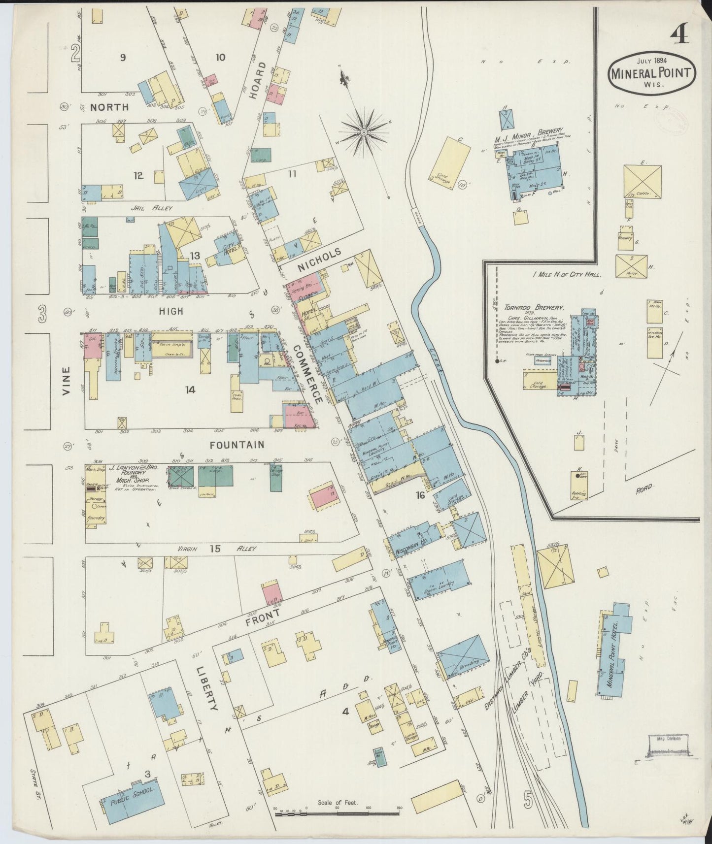 Sanborn Fire Insurance Map from Mineral Point, Iowa County, Wisconsin (1894), Sheet #0004 - Historic Sanborn Fire Insurance Map Print, vintage old map wall art, antique decor, genealogy gift, Wisconsin Wisconsin map