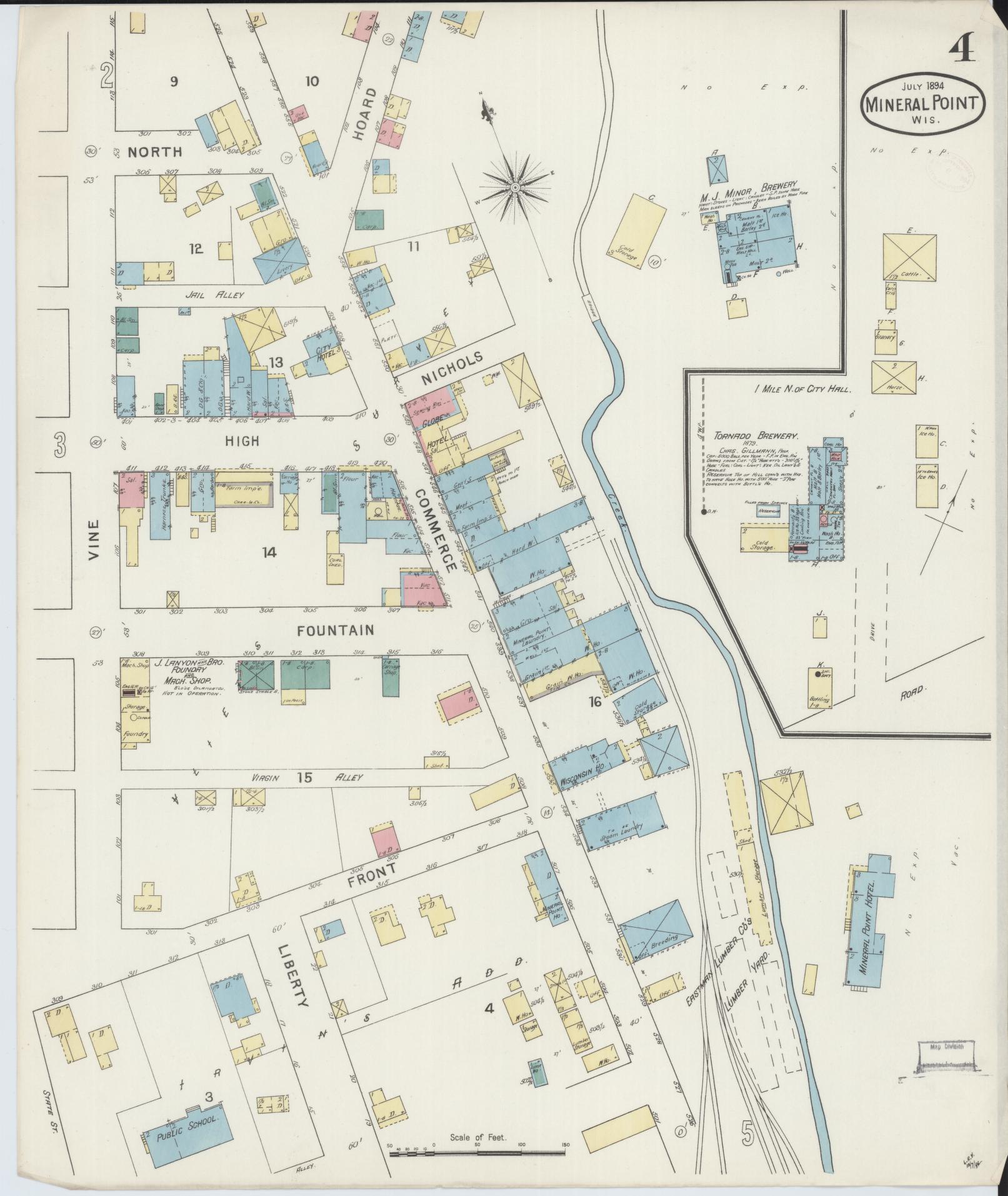 Sanborn Fire Insurance Map from Mineral Point, Iowa County, Wisconsin (1894), Sheet #0004 - Historic Sanborn Fire Insurance Map Print, vintage old map wall art, antique decor, genealogy gift, Wisconsin Wisconsin map