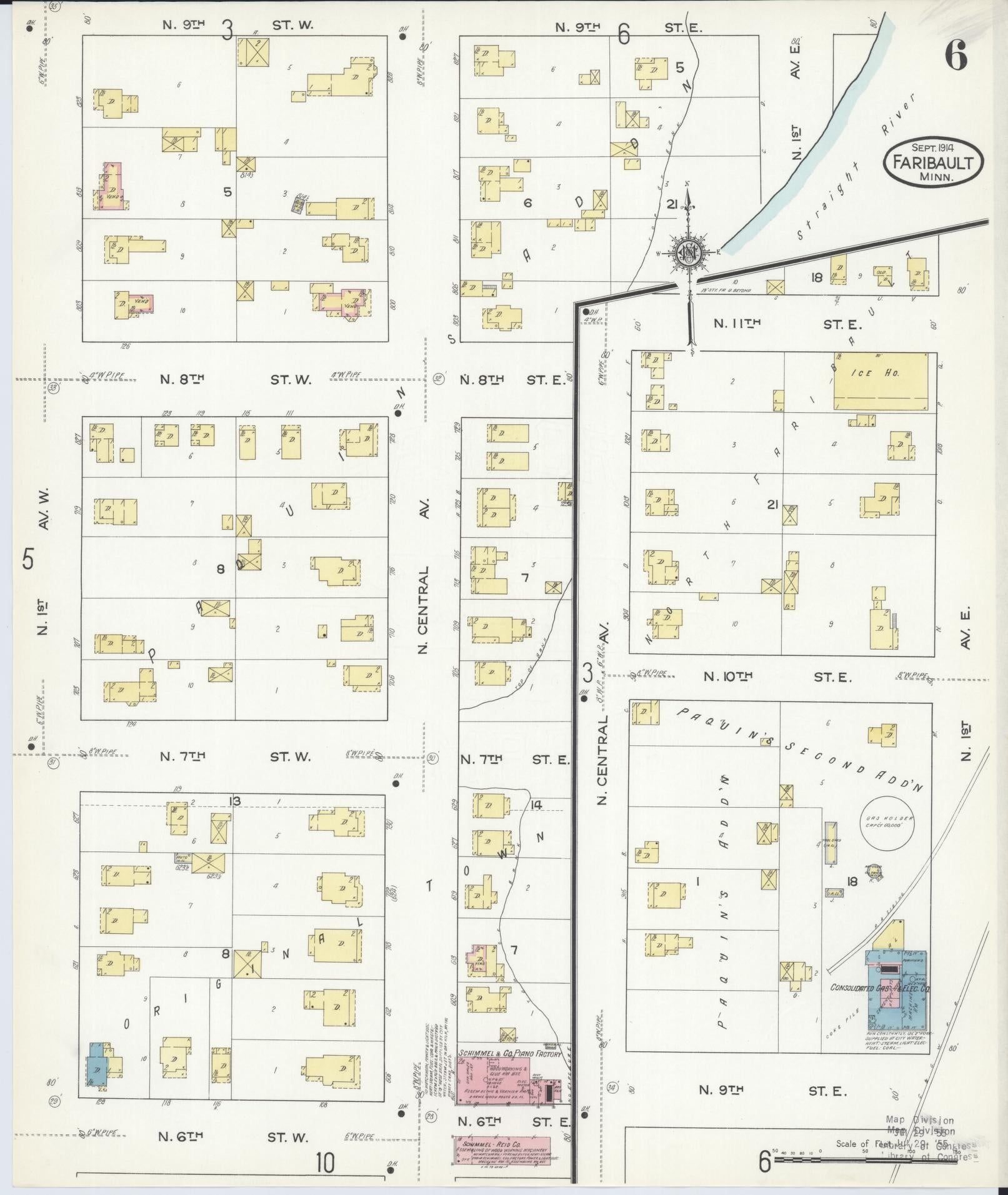 Sanborn Fire Insurance Map from Faribault, Rice County, Minnesota (1914), Sheet #0006 - Historic Sanborn Fire Insurance Map Print, vintage old map wall art, antique decor, genealogy gift, Minnesota Minnesota map
