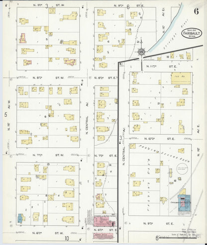 Sanborn Fire Insurance Map from Faribault, Rice County, Minnesota (1914), Sheet #0006 - Historic Sanborn Fire Insurance Map Print, vintage old map wall art, antique decor, genealogy gift, Minnesota Minnesota map