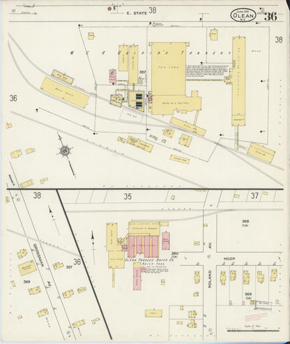 Sanborn Fire Insurance Map from Olean, Cattaraugus County, New York (1915), Sheet #0036 - Historic Sanborn Fire Insurance Map Print, vintage old map wall art, antique decor, genealogy gift, New York New York map
