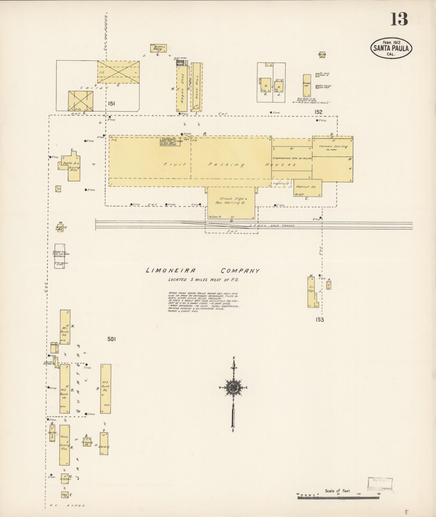 Sanborn Fire Insurance Map from Santa Paula, Ventura County, California (1912), Sheet #0013 - Complete Map Set gallery image, historic Sanborn map, vintage wall art, California California