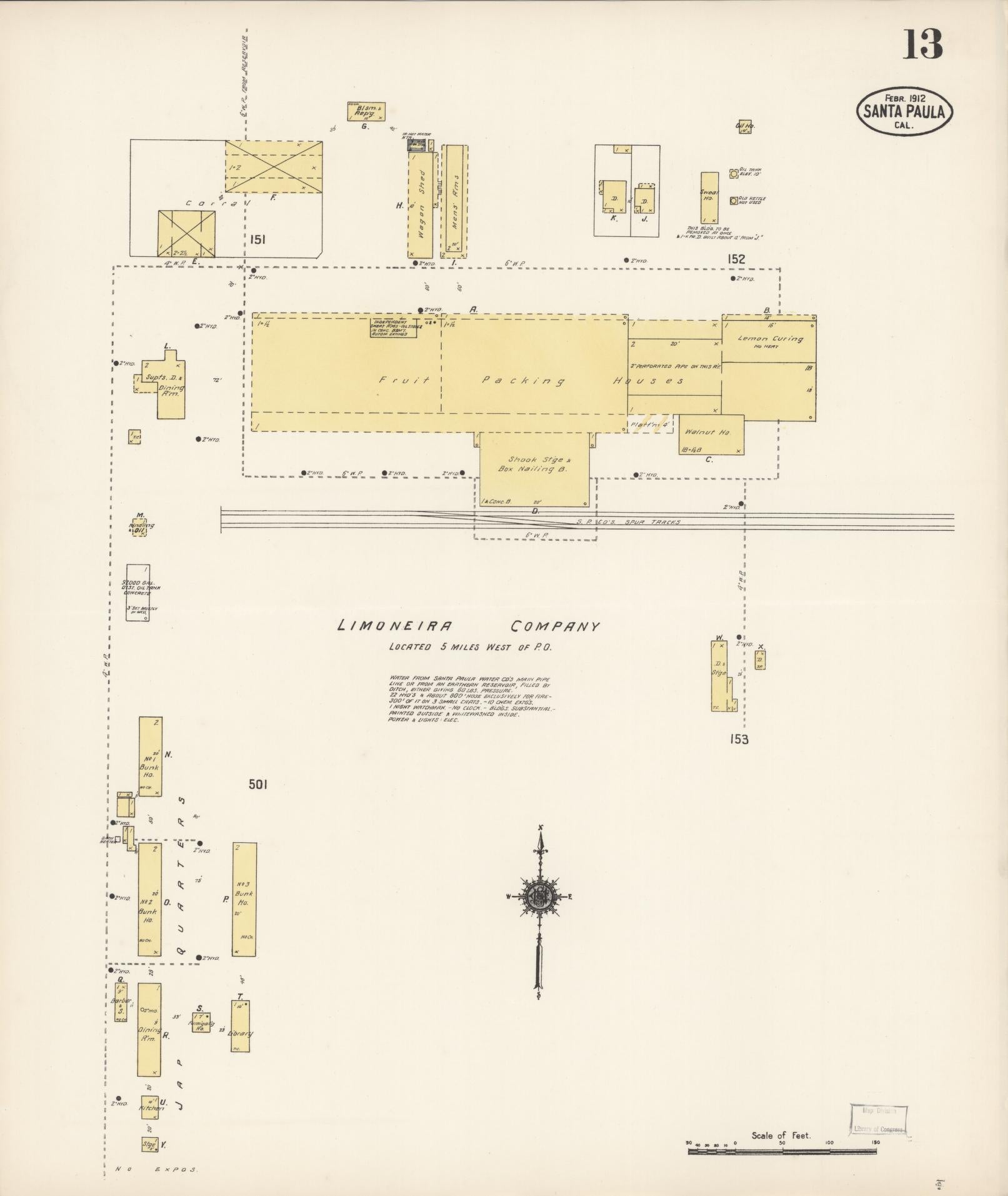 Sanborn Fire Insurance Map from Santa Paula, Ventura County, California (1912), Sheet #0013 - Complete Map Set gallery image, historic Sanborn map, vintage wall art, California California