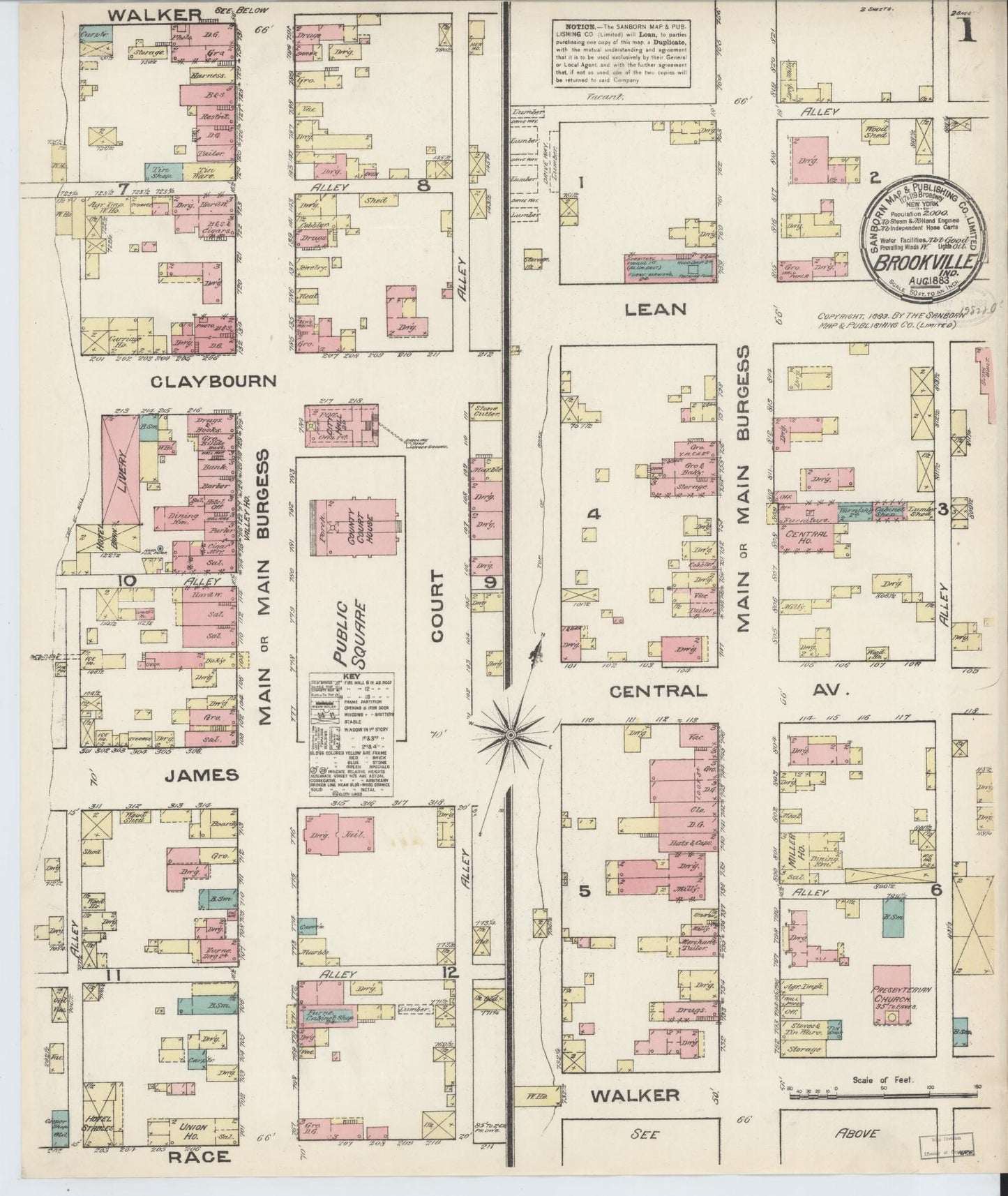 Sanborn Fire Insurance Map from Brookville, Franklin County, Indiana (1883), Sheet #0001 - Complete Map Set gallery image, historic Sanborn map, vintage wall art, Indiana Indiana