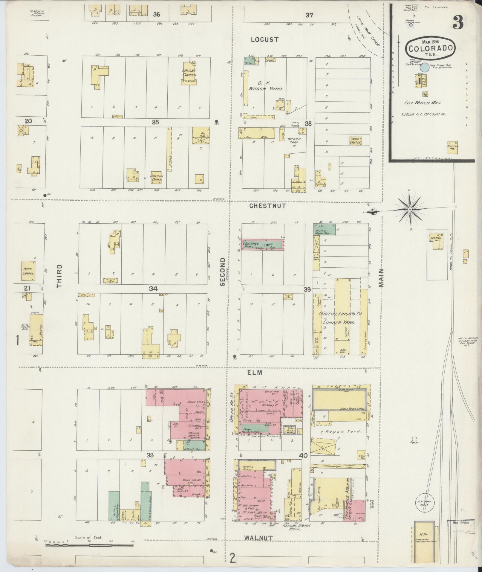 Sanborn Fire Insurance Map from Colorado, Mitchell County, Texas (1896), Sheet #0003 - Complete Map Set gallery image, historic Sanborn map, vintage wall art, Colorado Colorado