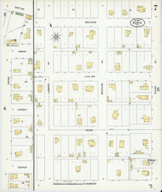 Sanborn Fire Insurance Map from Bowie, Montague County, Texas (1902), Sheet #0007 - Historic Sanborn Fire Insurance Map Print, vintage old map wall art, antique decor, genealogy gift, Texas Texas map