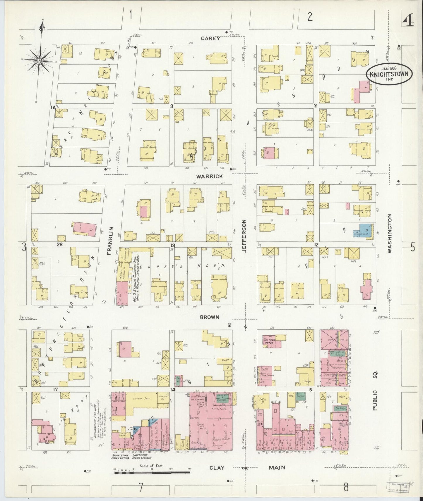 Sanborn Fire Insurance Map from Knightstown, Henry County, Indiana (1909), Sheet #0004 - Complete Map Set gallery image, historic Sanborn map, vintage wall art, Indiana Indiana