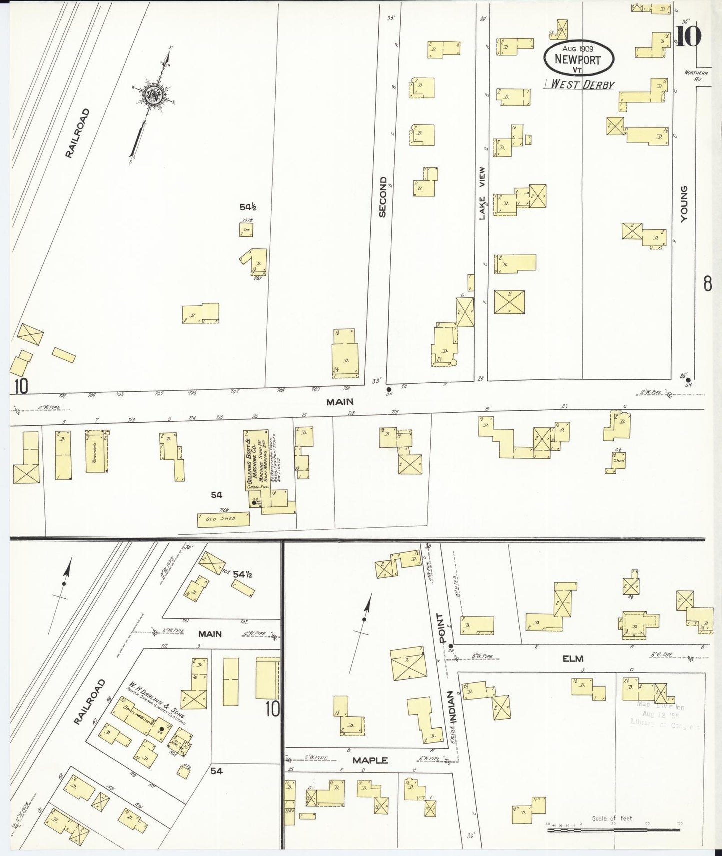 Sanborn Fire Insurance Map from Newport, Orleans County, Vermont (1909), Sheet #0010 - Historic Sanborn Fire Insurance Map Print, vintage old map wall art, antique decor, genealogy gift, Vermont Vermont map