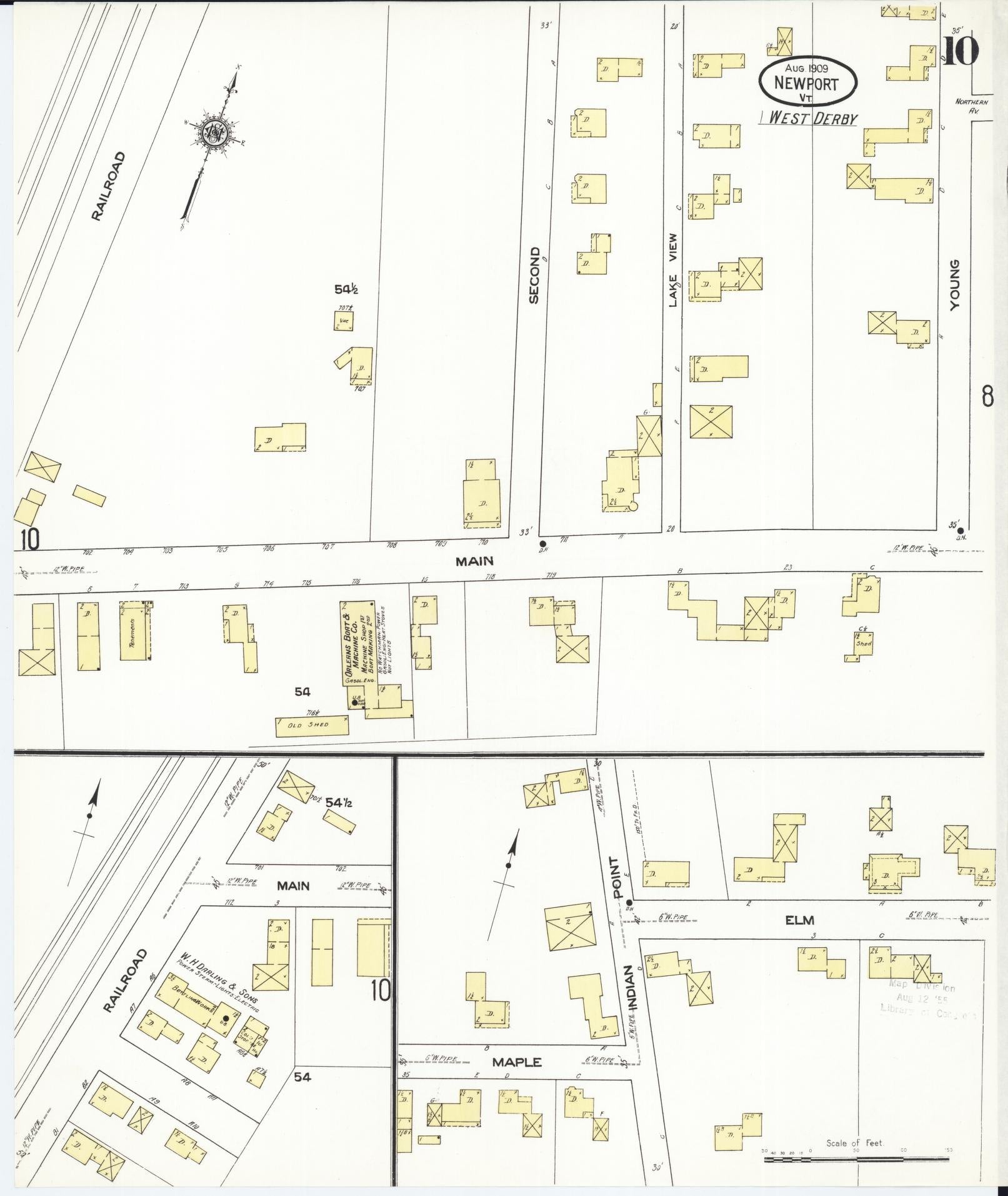 Sanborn Fire Insurance Map from Newport, Orleans County, Vermont (1909), Sheet #0010 - Historic Sanborn Fire Insurance Map Print, vintage old map wall art, antique decor, genealogy gift, Vermont Vermont map