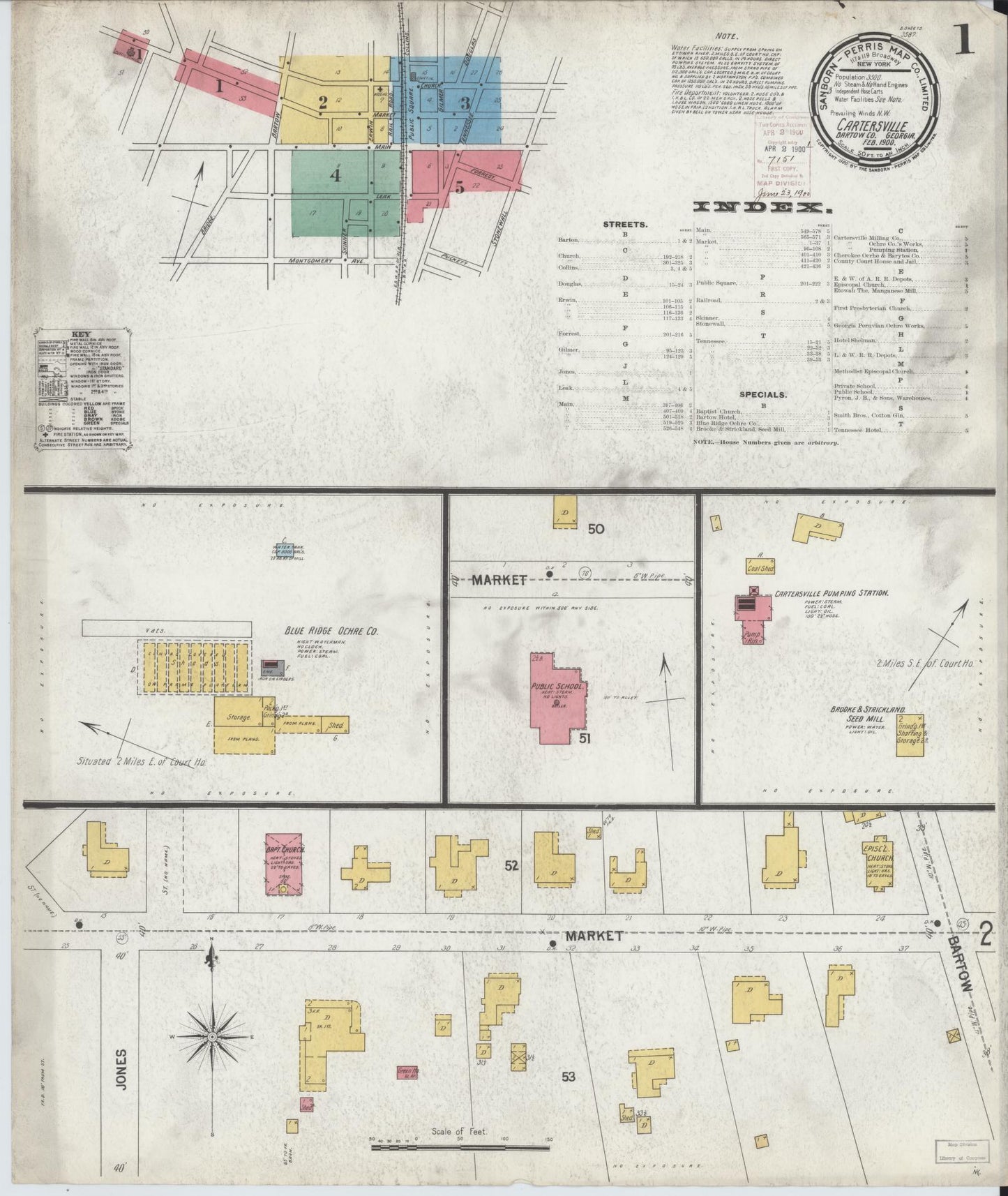Sanborn Fire Insurance Map from Cartersville, Bartow County, Georgia (1900), Sheet #0001 - Complete Map Set gallery image, historic Sanborn map, vintage wall art, Georgia Georgia