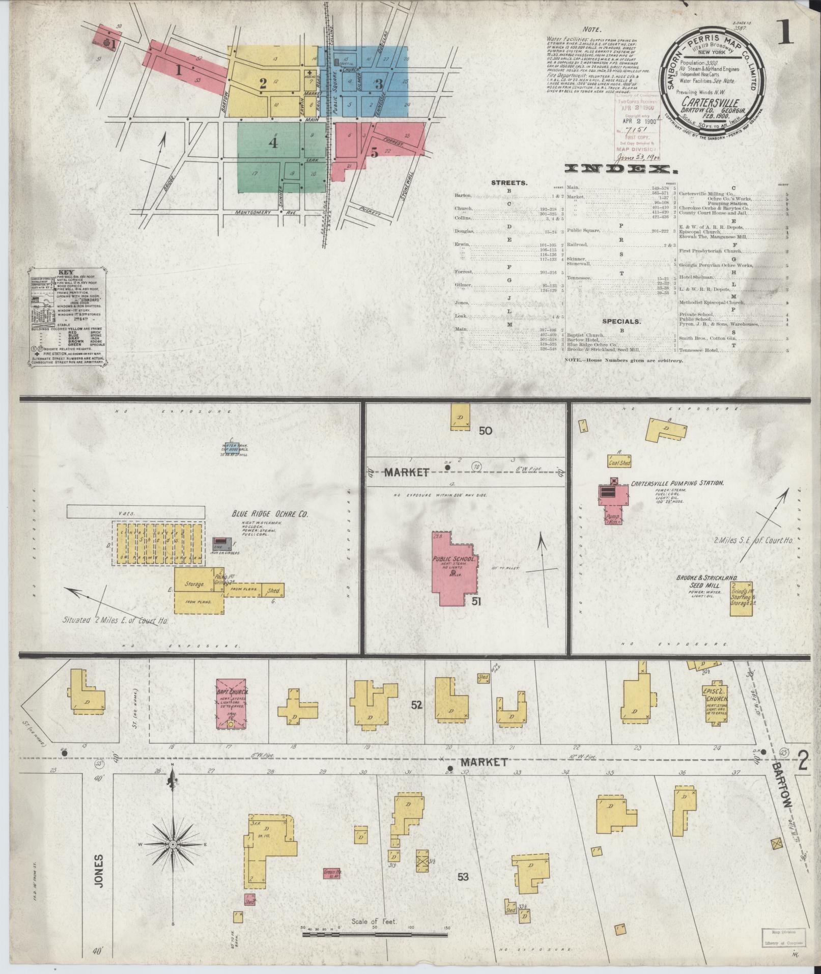 Sanborn Fire Insurance Map from Cartersville, Bartow County, Georgia (1900), Sheet #0001 - Complete Map Set gallery image, historic Sanborn map, vintage wall art, Georgia Georgia
