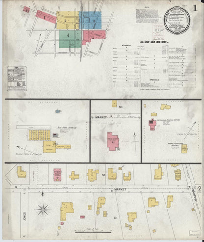 Sanborn Fire Insurance Map from Cartersville, Bartow County, Georgia (1900), Sheet #0001 - Complete Map Set gallery image, historic Sanborn map, vintage wall art, Georgia Georgia