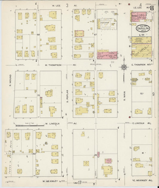 Sanborn Fire Insurance Map from Sapulpa, Creek County, Oklahoma (1915), Sheet #0008 - Historic Sanborn Fire Insurance Map Print, vintage old map wall art, antique decor, genealogy gift, Oklahoma Oklahoma map