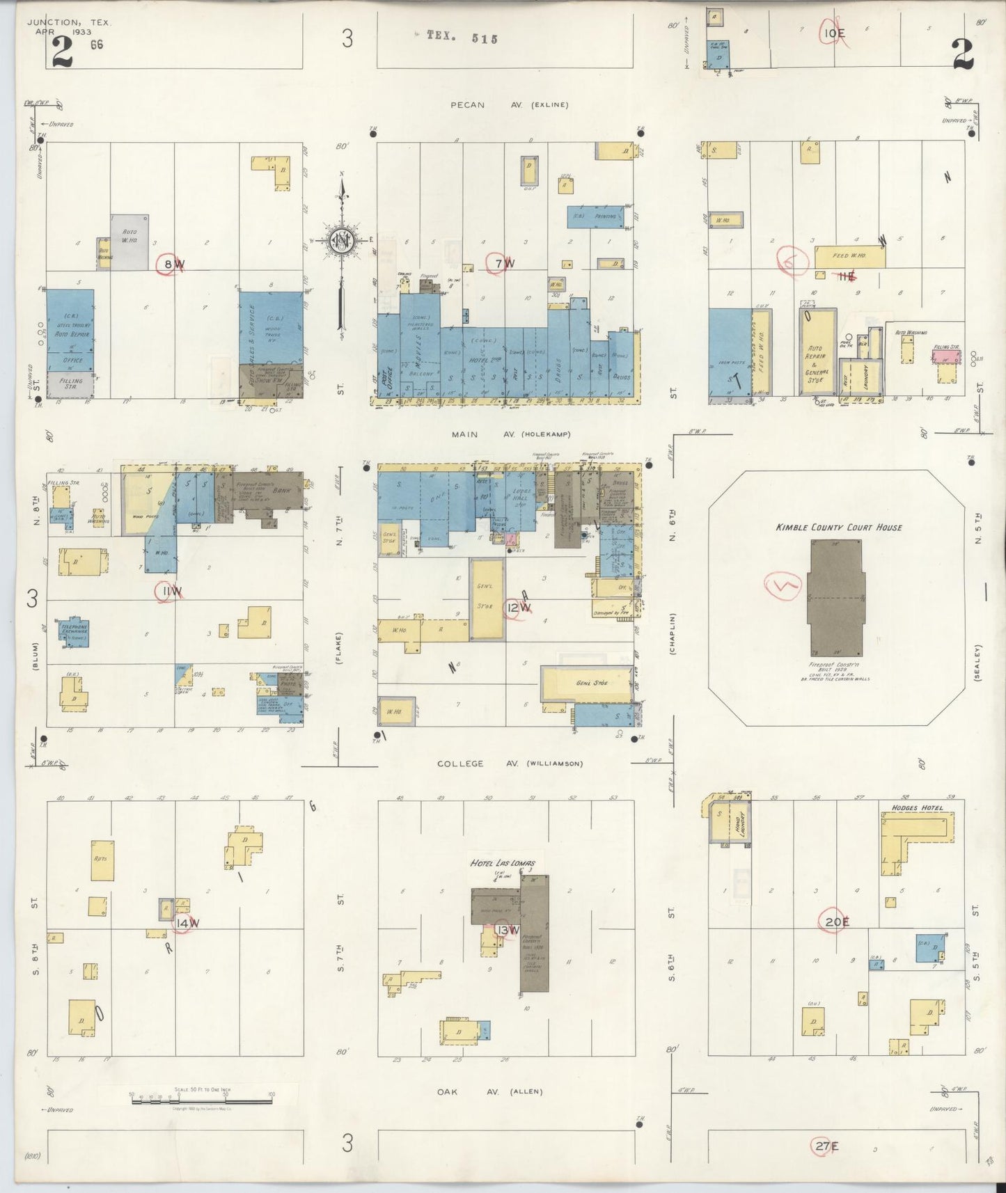 Sanborn Fire Insurance Map from Junction, Kimble County, Texas (1942), Sheet #0002 - Historic Sanborn Fire Insurance Map Print, vintage old map wall art, antique decor, genealogy gift, Texas Texas map