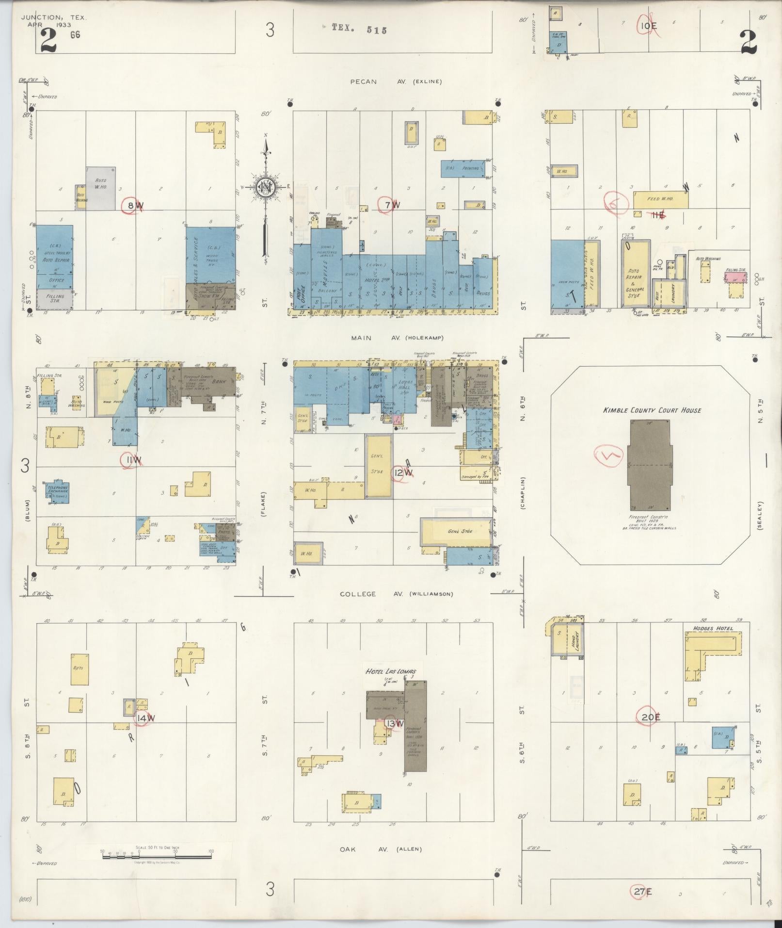 Sanborn Fire Insurance Map from Junction, Kimble County, Texas (1942), Sheet #0002 - Historic Sanborn Fire Insurance Map Print, vintage old map wall art, antique decor, genealogy gift, Texas Texas map