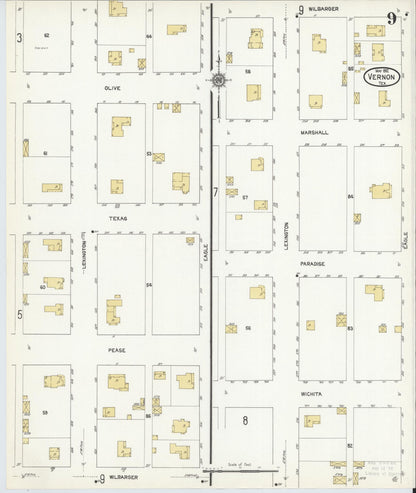 Sanborn Fire Insurance Map from Vernon, Wilbarger County, Texas (1912), Sheet #0009 - Complete Map Set gallery image, historic Sanborn map, vintage wall art, Texas Texas