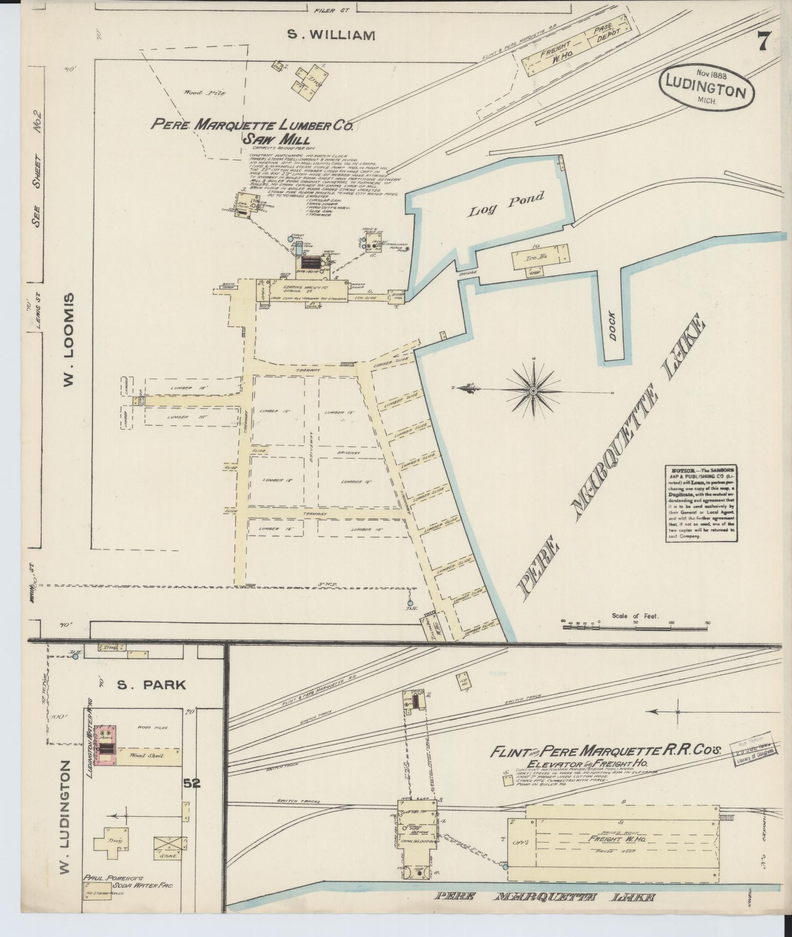 Sanborn Fire Insurance Map from Ludington, Mason County, Michigan (1883), Sheet #0007 - Complete Map Set gallery image, historic Sanborn map, vintage wall art, Michigan Michigan