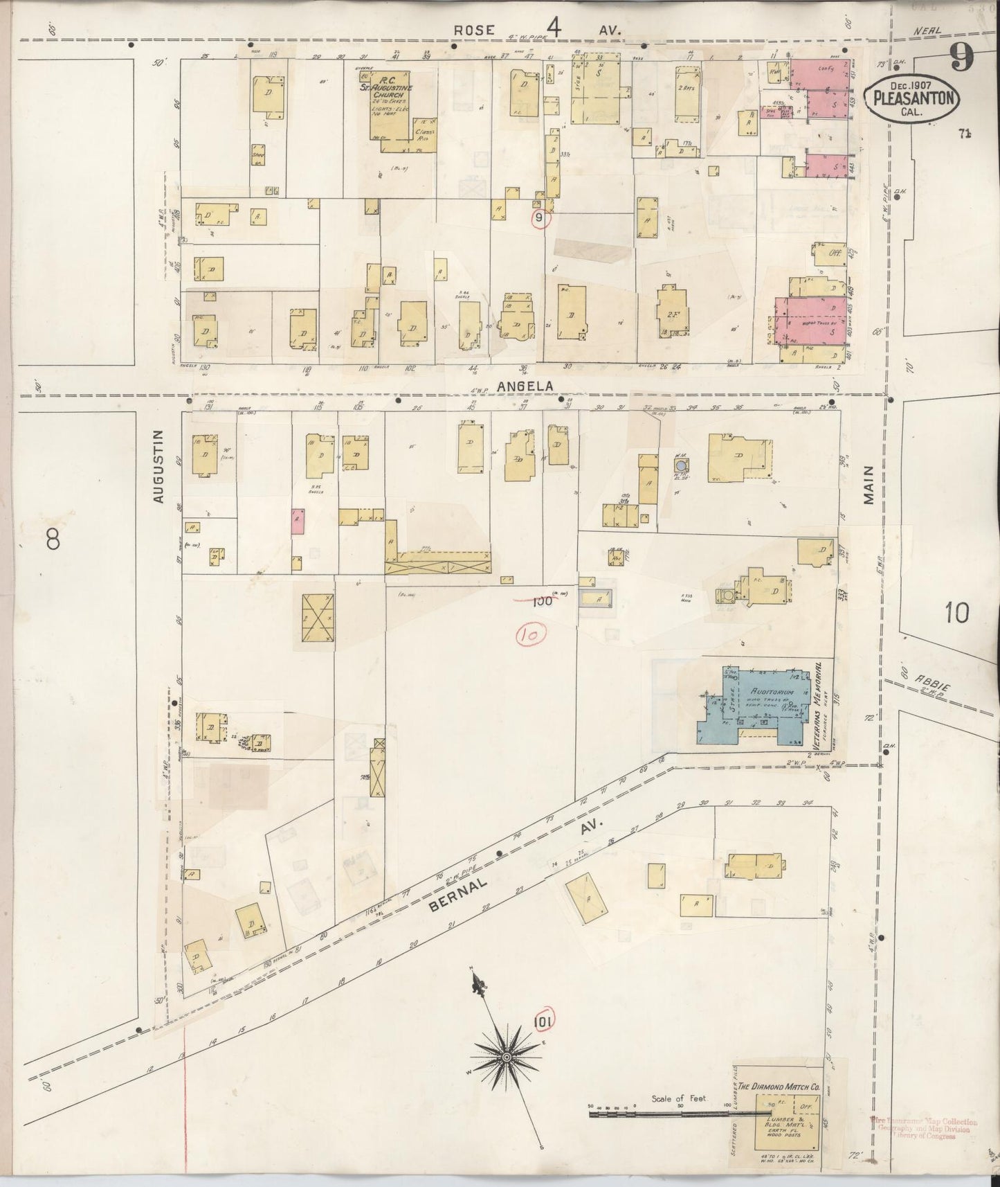 Sanborn Fire Insurance Map from Pleasanton, Alameda County, California (1943), Sheet #0009 - Complete Map Set gallery image, historic Sanborn map, vintage wall art, California California