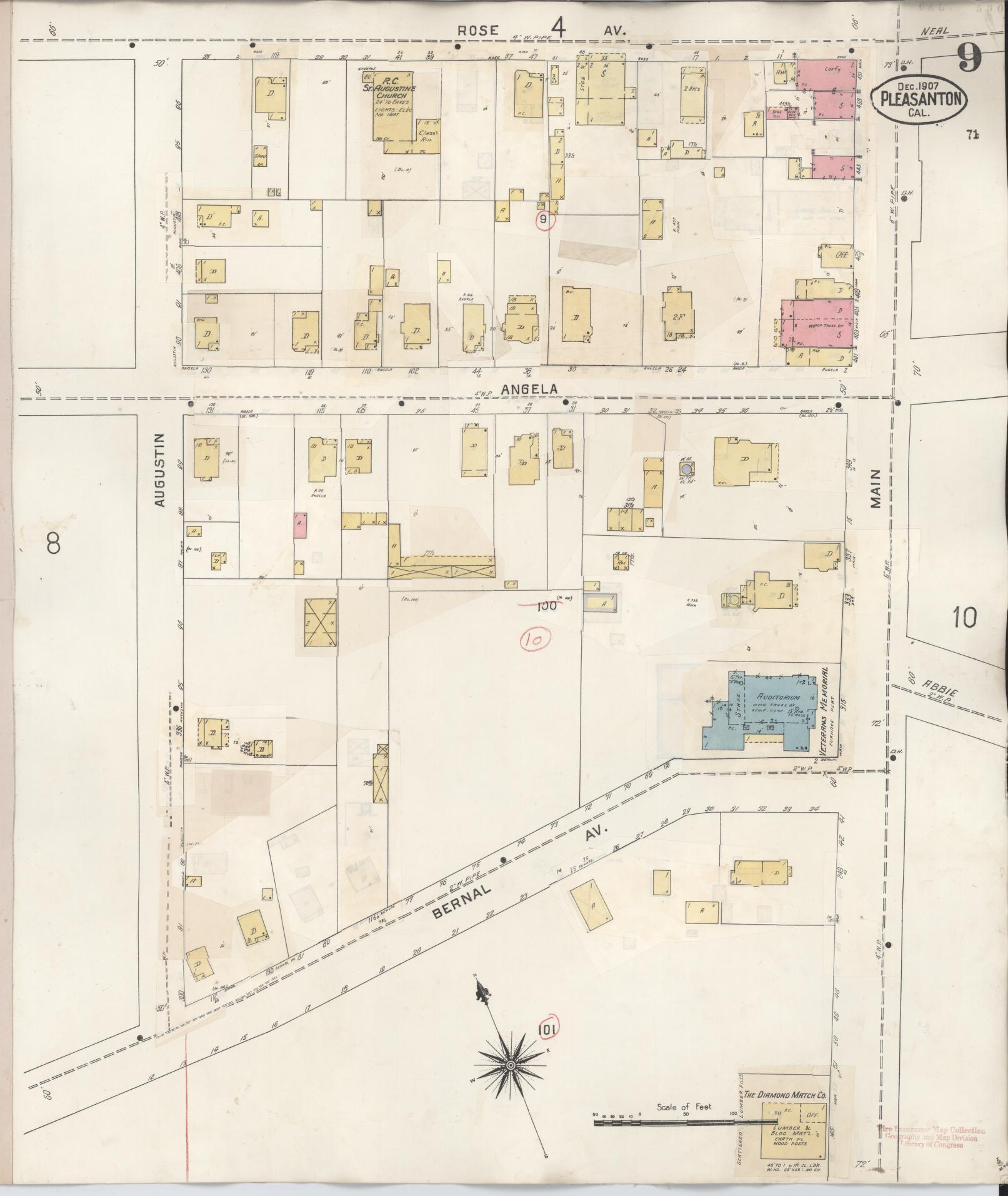 Sanborn Fire Insurance Map from Pleasanton, Alameda County, California (1943), Sheet #0009 - Complete Map Set gallery image, historic Sanborn map, vintage wall art, California California
